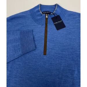 NWT Peter Millar Excursionist Flex Quarter Zip Wool Sweater VESSL Blue XXL $350